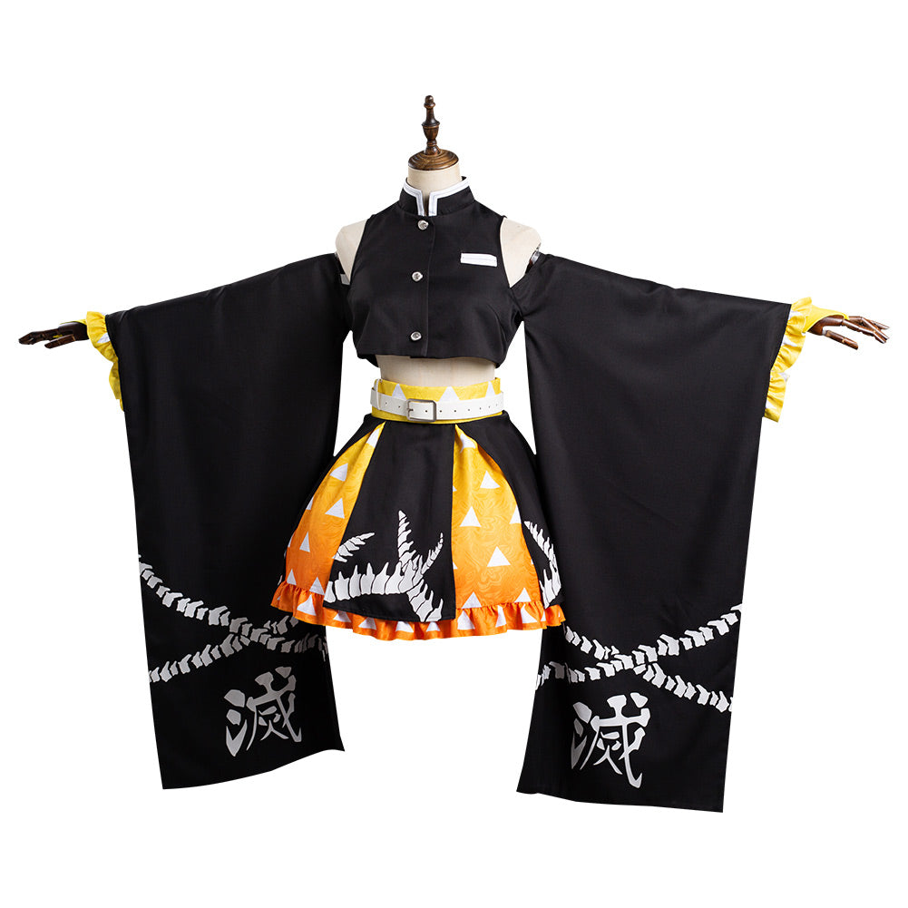 Demon Slayer Agatsuma Zenitsu Cosplay Kimono Damen Halloween Karneval Kostüm