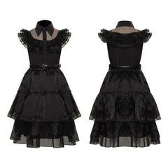 Mädchen Kinder Addams Ballkleid schwarz Halloween Karneval Kleid