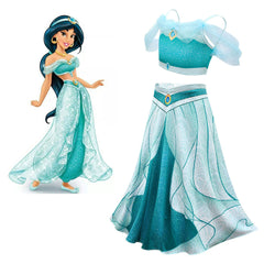Kinder Aladdin Prinzessin Jasmine Mädchen Cosplay Kostüme Rundhals Halloween Karneval Kleid