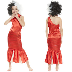 Kinder Cruella Cosplay Kostüme Halloween Karneval Rot Kleid