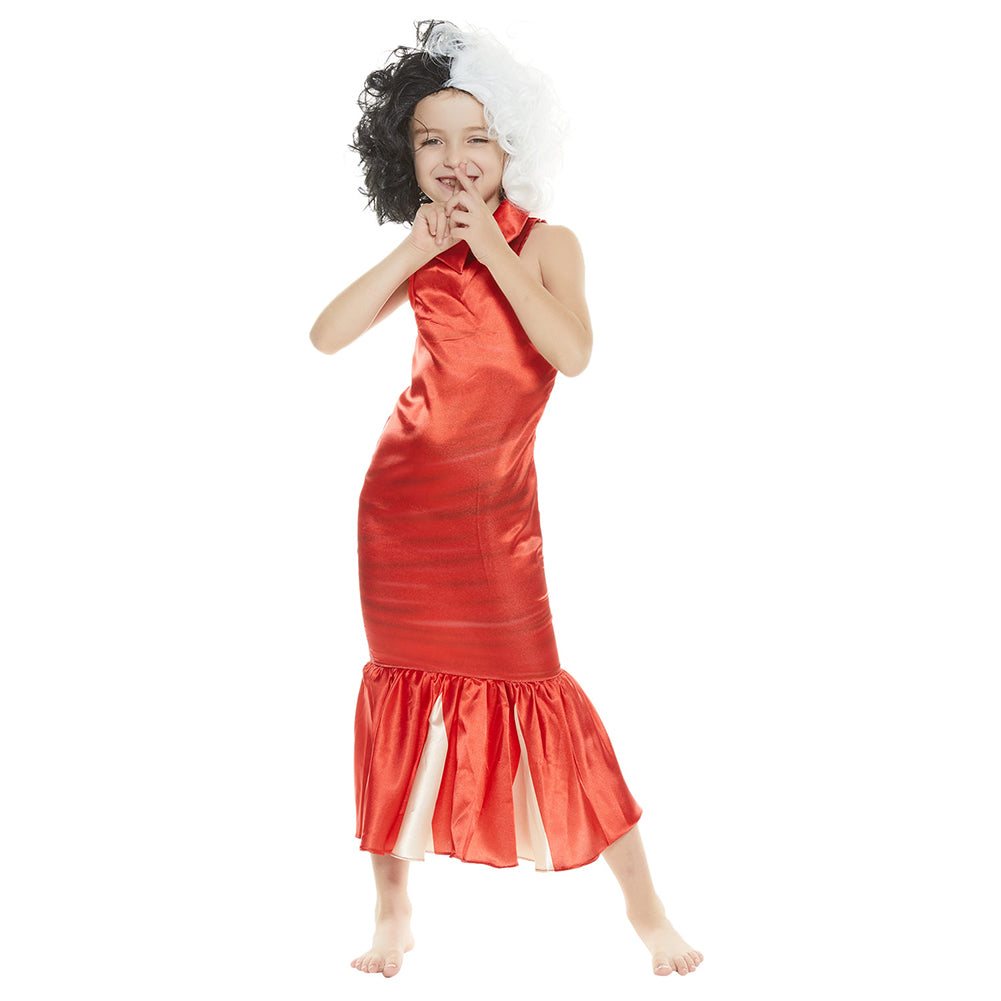 Kinder Cruella Cosplay Kostüme Halloween Karneval Rot Kleid