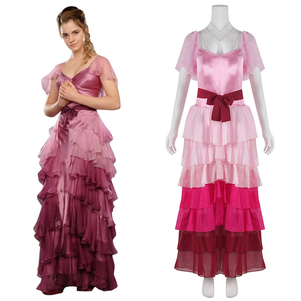 Harry Potter Hermine Granger Rosa Kleid Ballkleid Cosplay Kostüm für Erwachsene Kleid