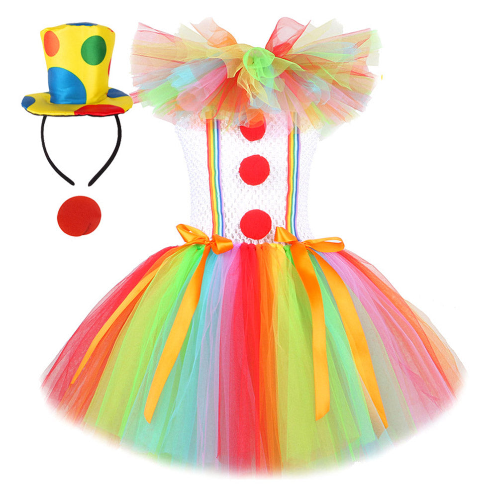 Kinder Mädchen Clown Cosplay Kostüm Tutu Kleid Outfits Halloween Karneval Party Anzug