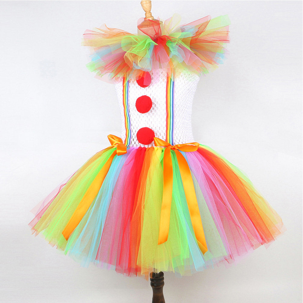 Kinder Mädchen Clown Cosplay Kostüm Tutu Kleid Outfits Halloween Karneval Party Anzug