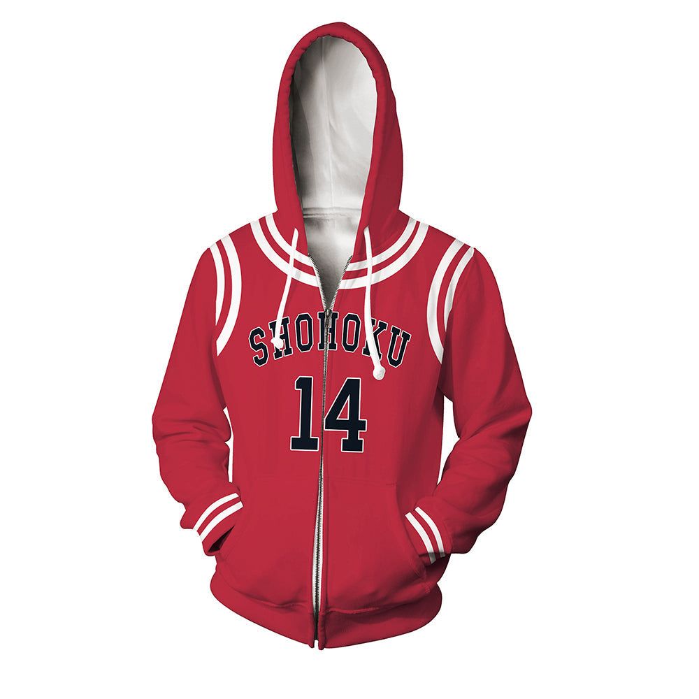 SLAM DUNK Hisashi Mitsui Cosplay Herren Hoodie 3D Druck Sweatshirt mit Kapuze Zip Up Jacke