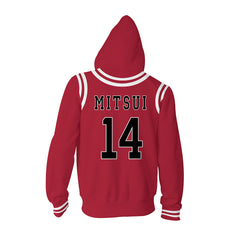 SLAM DUNK Hisashi Mitsui Cosplay Herren Hoodie 3D Druck Sweatshirt mit Kapuze Zip Up Jacke