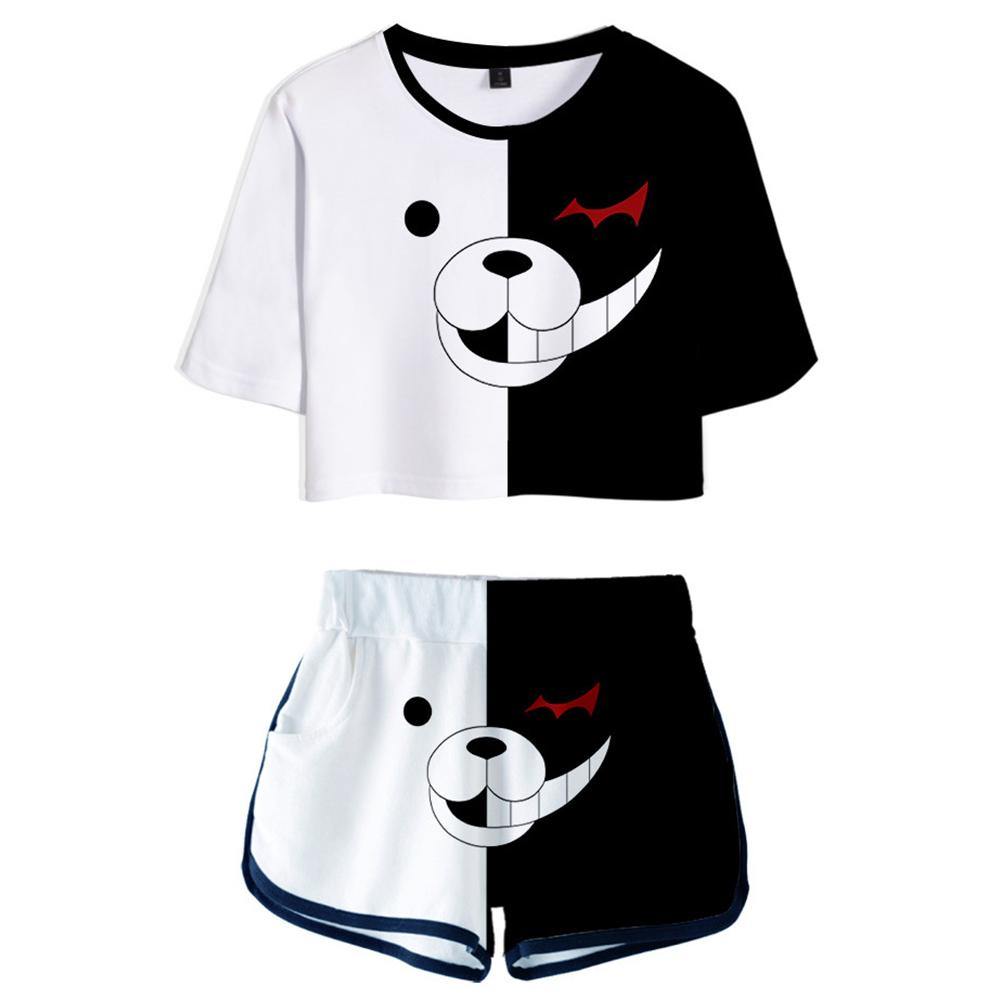 Danganronpa Monokuma Damen T-Shirt Shots Set Sommer T-Shirts Damen Oberteil Kurzarm - cosplaycartde