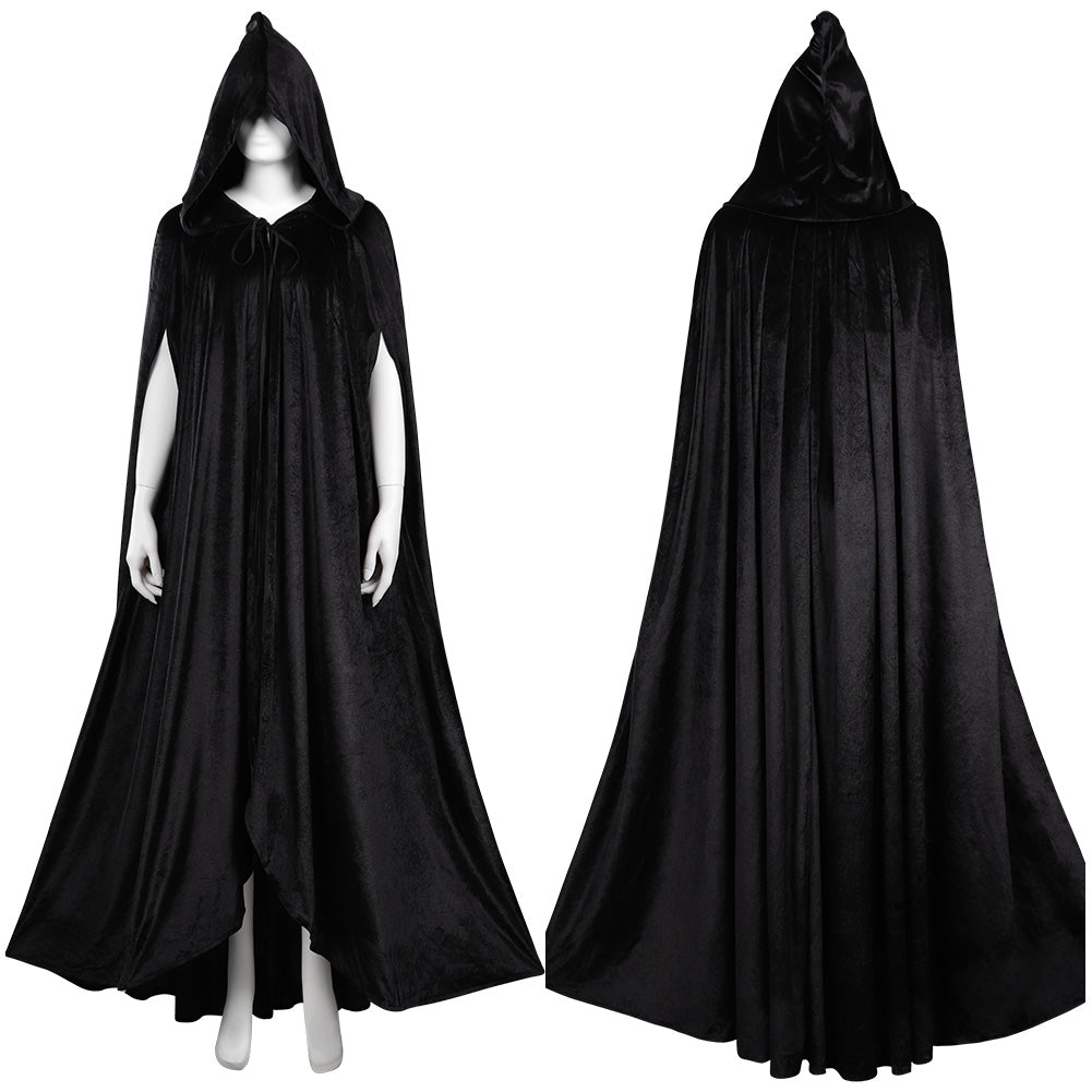 Witch Robe Cosplay Kostüm Schwarz Kapuze Outfits Halloween Karneval Umhang