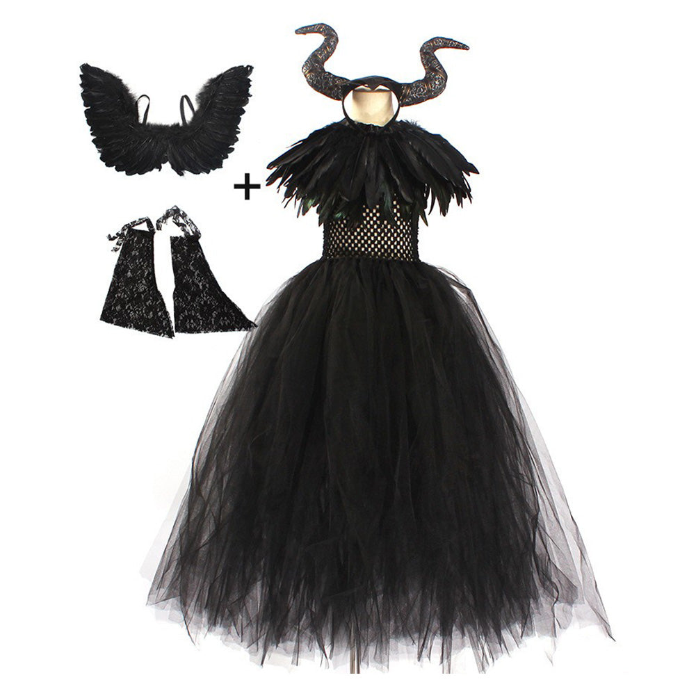 Mädchen Maleficent Cosplay Kostüm Outfits Halloween Karneval Kinder 5tlg. Kleid