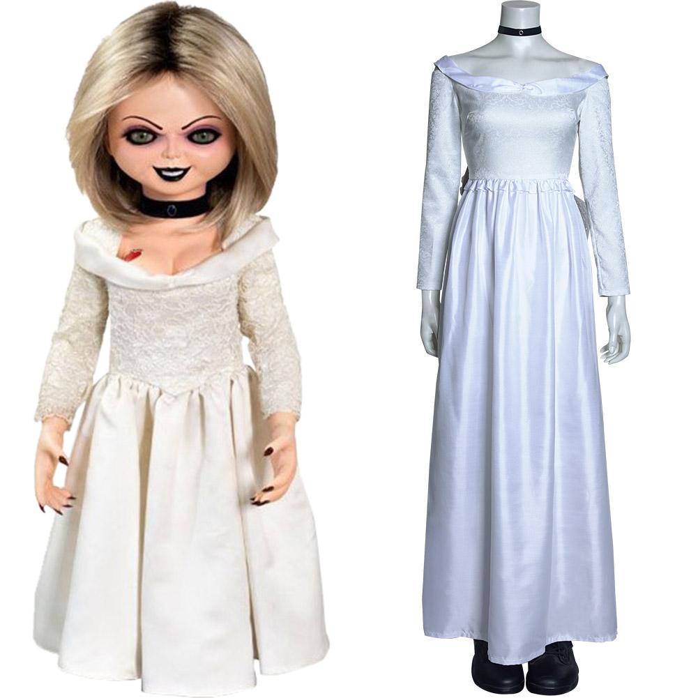 Chucky und seine Braut Bride of Chucky Tiffany weiß Kleid Cosplay Halloween Karneval Kostüm - cosplaycartde