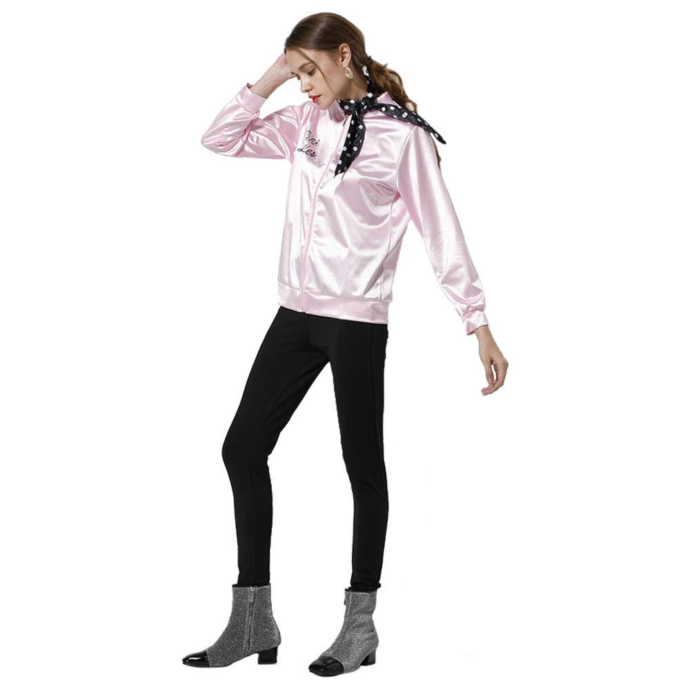Grease Jacke Damen Pink Lady Jacke 50er Jahre Kostüm Rock Roll Lady mit Schal - cosplaycartde