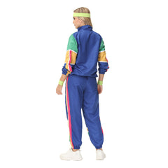 Damen Retro Vintage Hip-Hop Disco Cosplay Kostüm Jacke Hose Stirnband Sprotwear Outfits 70er 80er Jahre