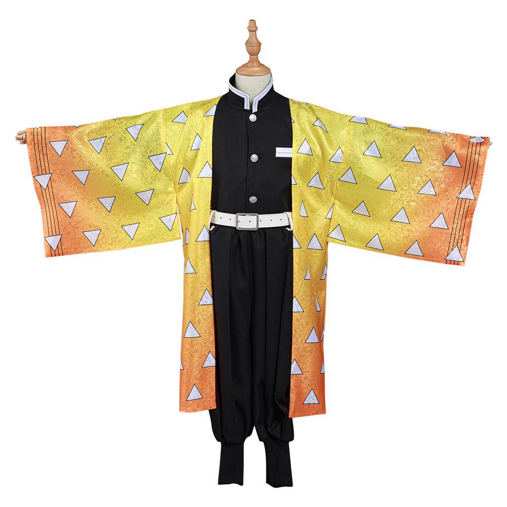 Kimetsu no Yaiba Agatsuma Zenitsu Kinder Kimono Cosplay Kostüm Outfits Halloween Karneval Kostüm Set - cosplaycartde