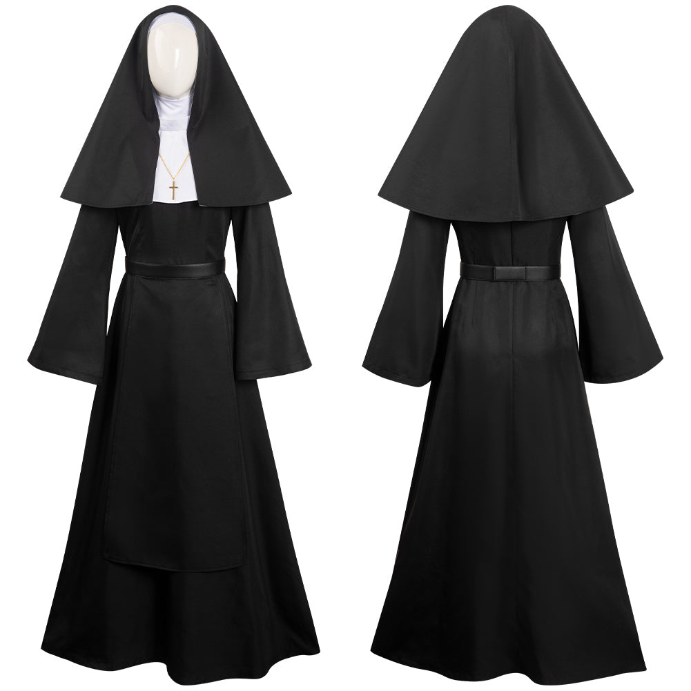 Film The Nun 2 The Nun schwartzes langes Kleid Sets Cosplay Kostüm Halloween Karneval Outfits