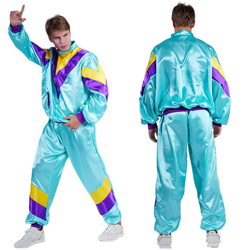 Herren 80er 90er Jahre Retro Hip-Hop Trainingsanzug Cosplay Kostüm Erwachsene Jacke Hose Sportbekleidung Outfits Halloween Karneval Party