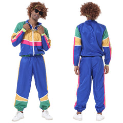 Herren Retro Vintage Hip-Hop Disco Cosplay Kostüm Jacke Hose Stirnband Sprotwear Outfits 70er 80er Jahre