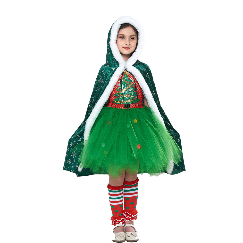 Mädchen Weihnachtsbaum Tutu Kleid Cosplay Kostüm Outfits Halloween Karneval Anzug