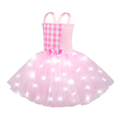 Kinder Mädchen Barbie rosa Tutu Kleid mit LED Kostüm Outfits Sommer Kleid