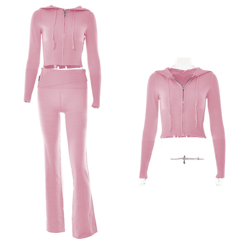 Y2k Damen Frühling Herbst Outfits rosa Top lässig Reißverschluss Pullover Hoodie Set Hosen Anzüge zweiteiliges Set